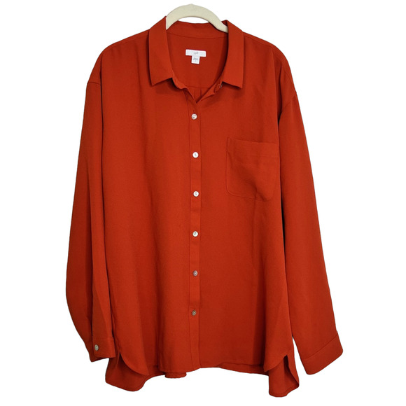 J Jill Womens Button Up Blouse Large Burnt Orange Rust Long Sleeve Knit Autumn - Picture 1 of 6
